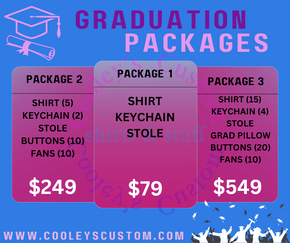 2026 Graduation Package 3 (Shirt, Keychains, Stole, Grad Pillow, Buttons, Fans)